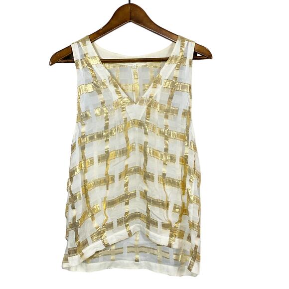 Eliot Sheer Tank Sleeveless Blouse V Neck Casual Gold - S - Picture 1 of 7